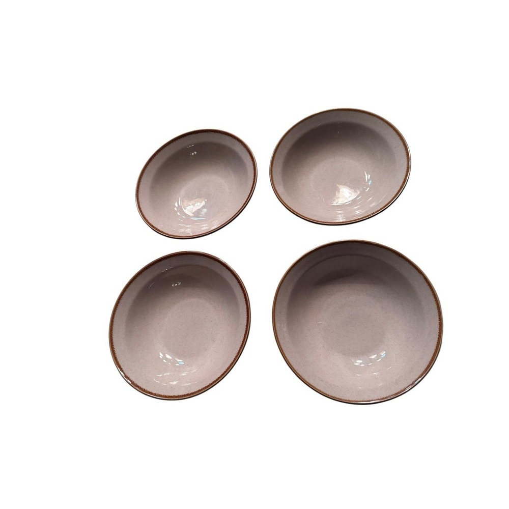 Alpine Mountain Stoneware Collection Dinnerware Bowls Set of 4 Beige Brown Matte